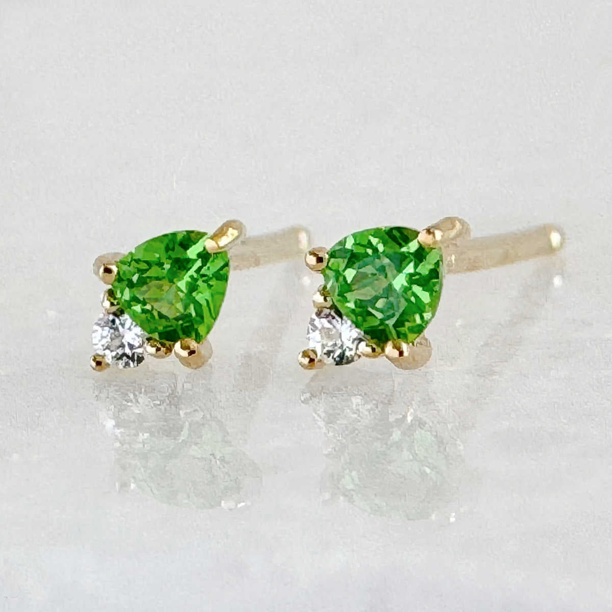 Green Tsavorite & Sapphire Earrings | 14k Solid Gold Studs from Two of Most
