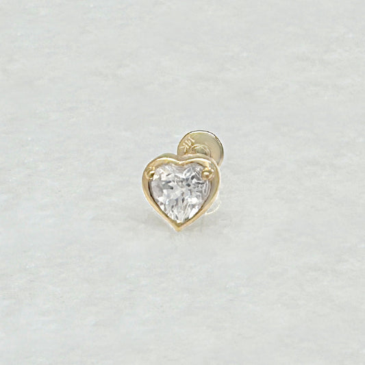 Heart Gemstone Helix,Tragus, Conch Earring | 14k Gold Flat Back Stud from Two of Most