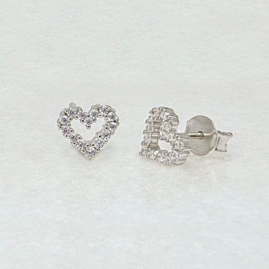 Heart Shaped Stud Earrings in 925 Sterling Silver & Cubic ZIrconia, by Two of Most