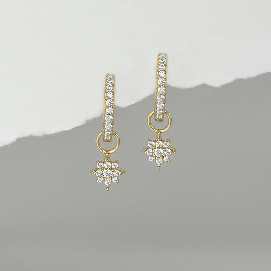 Gold Huggie Earrings with North Star Charm | Cubic Zirconia Dangle Hoops from Two of Most