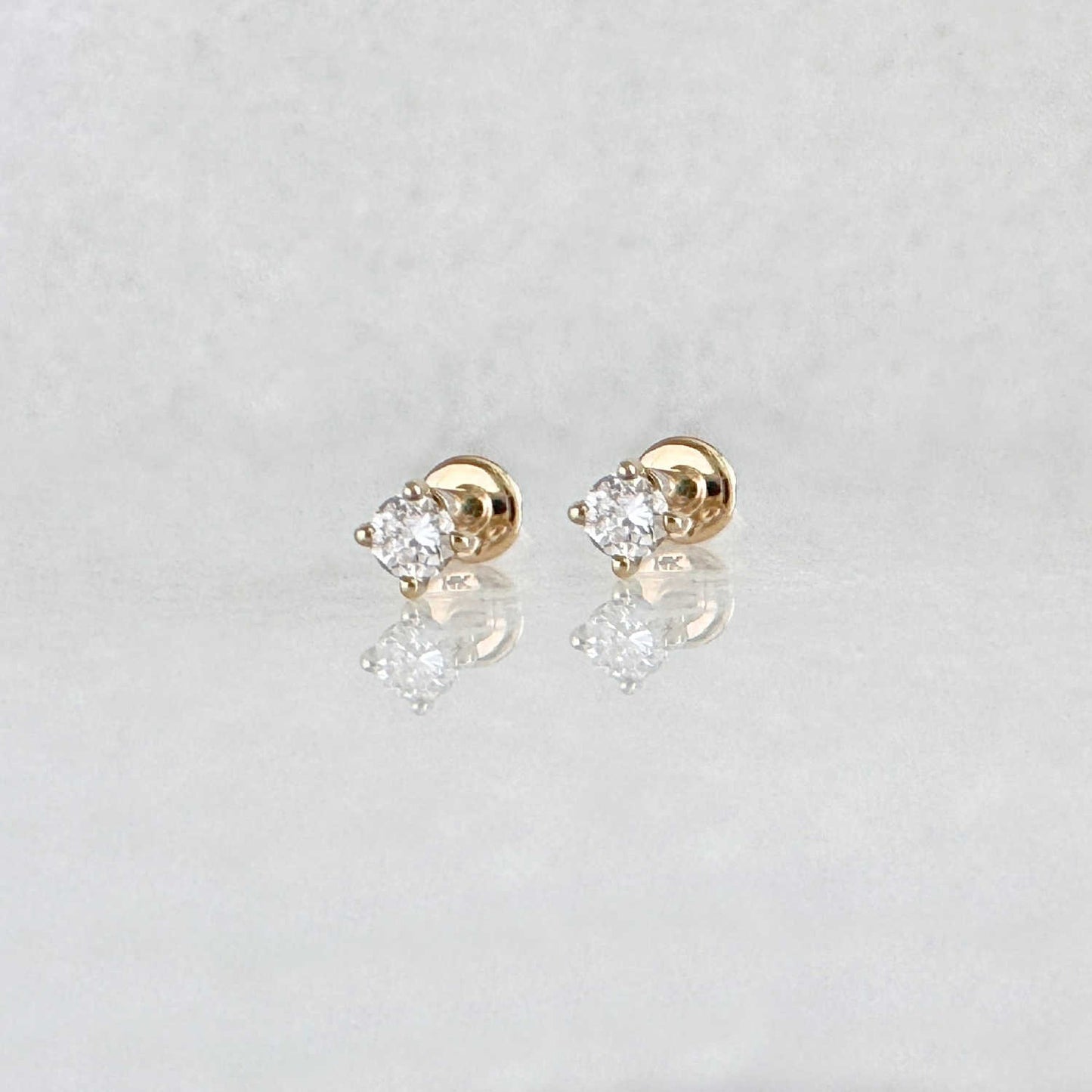 Pair of Small Flat Back Lab Grown Diamond Earrings , 14k Gold Cartilage Stud for Helix, Tragus, Conch or Lobe Piercing