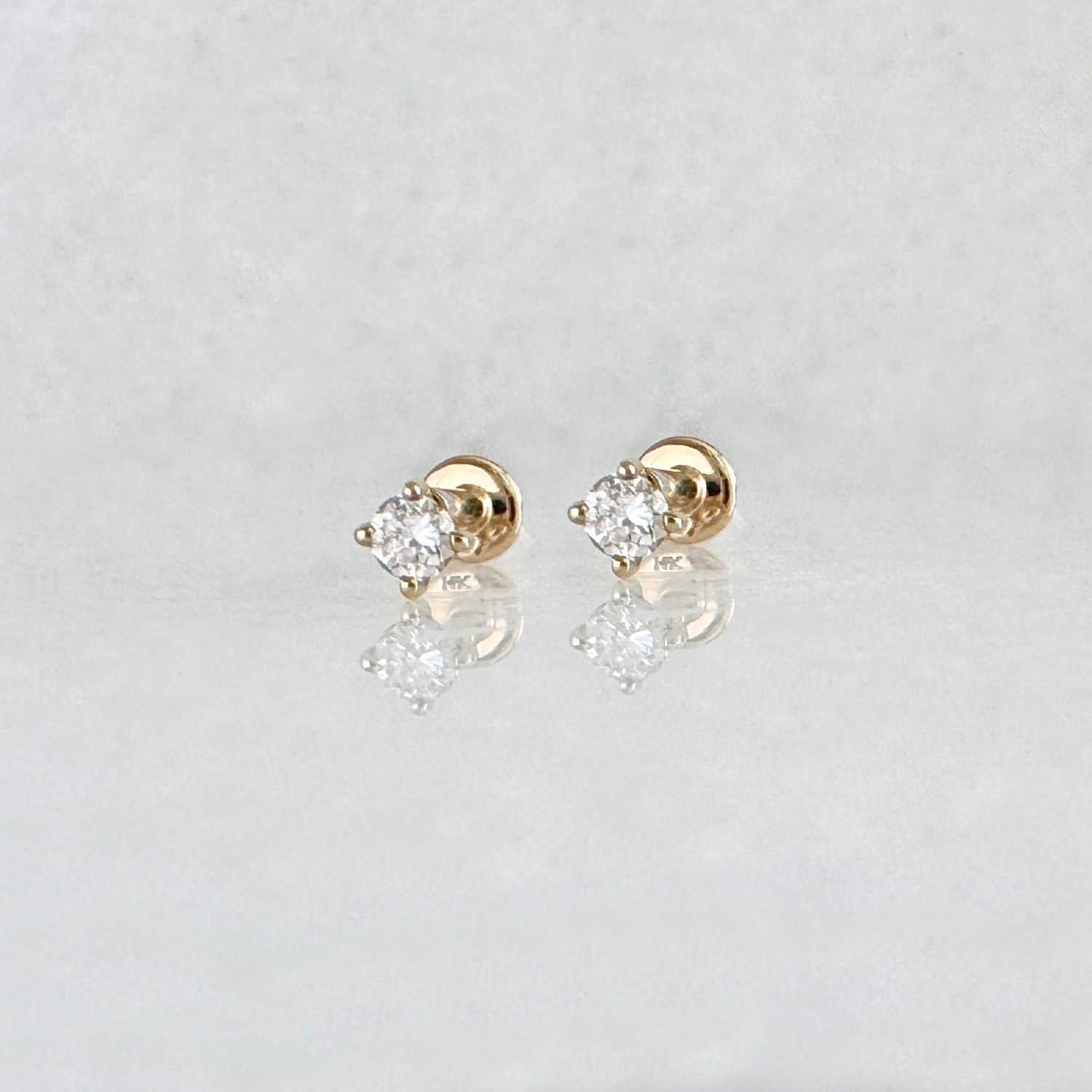Pair of Small Flat Back Lab Grown Diamond Earrings , 14k Gold Cartilage Stud for Helix, Tragus, Conch or Lobe Piercing