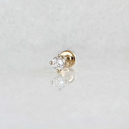 Flat Back Lab Grown Diamond Earring , Small 14k Gold Cartilage Stud for Helix, Tragus or Conch Piercing