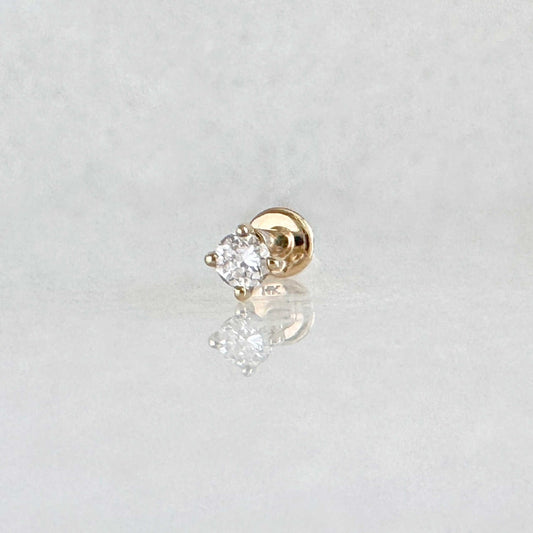 Flat Back Lab Grown Diamond Earring , Small 14k Gold Cartilage Stud for Helix, Tragus or Conch Piercing