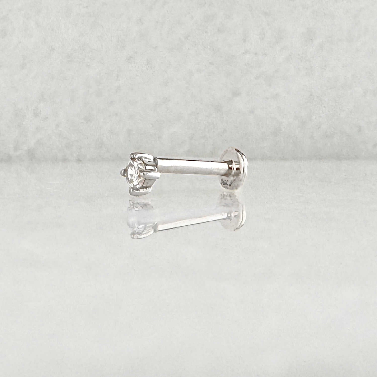 Flat Back 14k White Gold Lab Grown Diamond Earring, side view