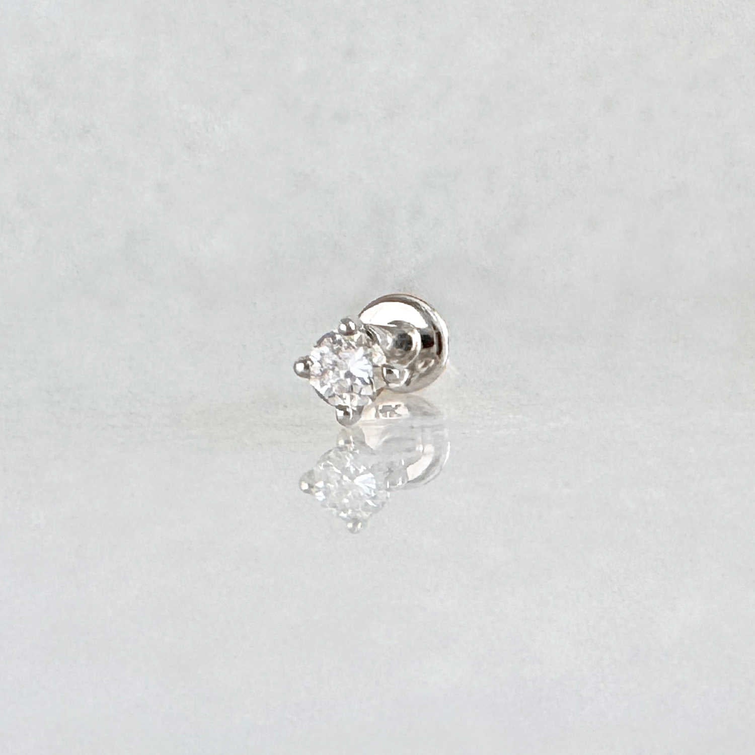 Flat Back Lab Grown Diamond Earring , Small 14k White Gold Cartilage Stud for Helix, Tragus or Conch Piercing