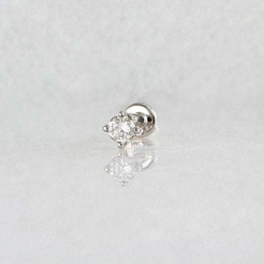 Flat Back Lab Grown Diamond Earring , Small 14k White Gold Cartilage Stud for Helix, Tragus or Conch Piercing