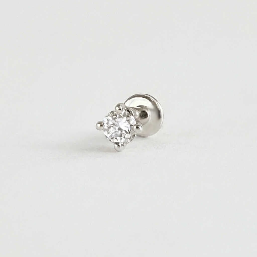 Lab Grown Diamond Stud Earring, 14k White Gold Flat Back Stud, Cartilage Piercing Jewelry for Helix, Tragus, Conch or Lobe