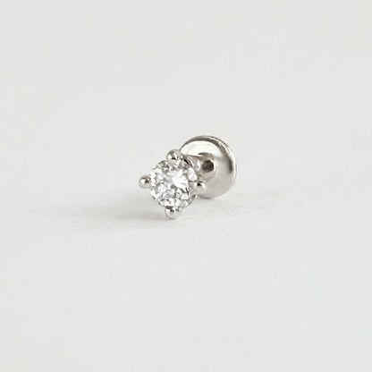 Lab Grown Diamond Stud Earring, 14k White Gold Flat Back Stud, Cartilage Piercing Jewelry for Helix, Tragus, Conch or Lobe