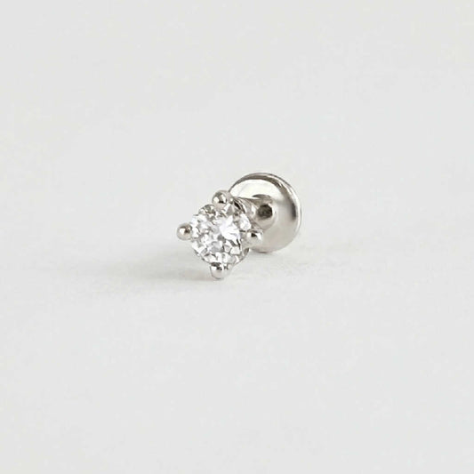 Lab Grown Diamond Stud Earring, 14k White Gold Flat Back Stud, Cartilage Piercing Jewelry for Helix, Tragus, Conch or Lobe