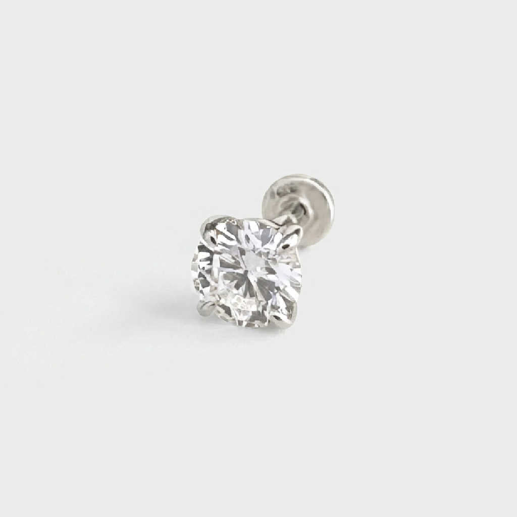 1/4 Carat Lab Grown Diamond Stud, 14k White Gold Flat Back Earring, Cartilage Piercing Jewelry for Helix, Tragus, Conch or Lobe