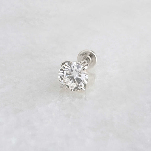 Flat Back Lab Grown Diamond Earring , 14k White Gold Stud for Helix or Conch Piercing, Cartilage Jewelry from Two of Most
