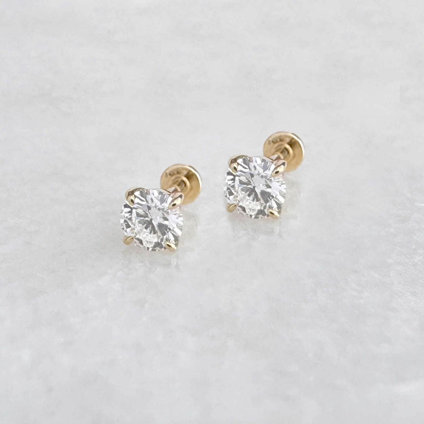 Pair of .25 Carat Flat Back Lab Grown Diamond Earrings, 14k Gold Studs for Helix, Tragus or Conch Piercing, Cartilage Jewelry from Two of Most