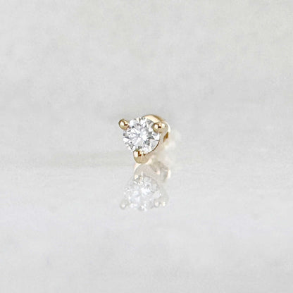 Flat Back Lab Grown Diamond Earring , 14k Gold Cartilage Stud for Helix, Tragus or Conch Piercing