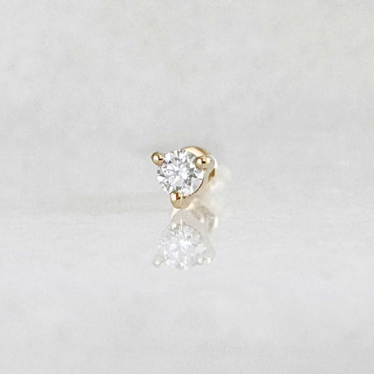 Flat Back Lab Grown Diamond Earring , 14k Gold Cartilage Stud for Helix, Tragus or Conch Piercing