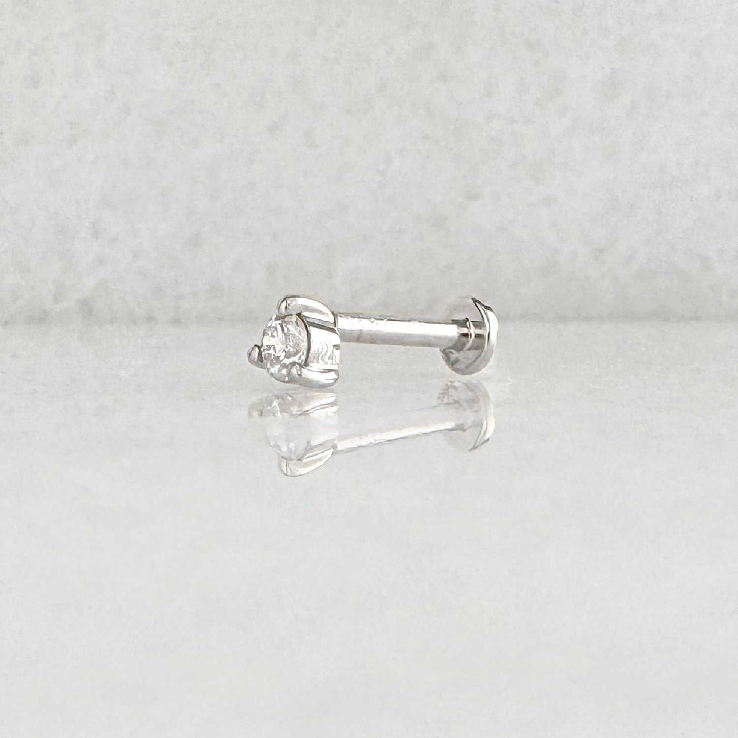 14k White Gold Stud for Helix, Tragus or Conch Piercing, Side View of Flat Back Lab Grown Diamond Cartilage Earring