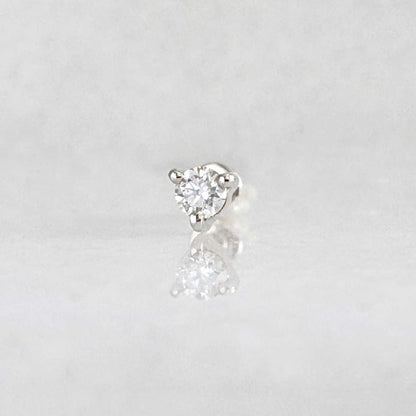 Flat Back Lab Grown Diamond Earring , 14k White Gold Cartilage Stud for Helix, Tragus or Conch Piercing