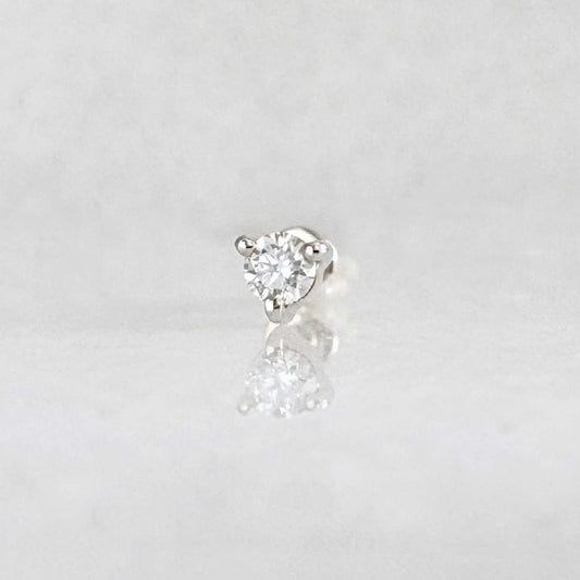 Flat Back Lab Grown Diamond Earring , 14k White Gold Cartilage Stud for Helix, Tragus or Conch Piercing