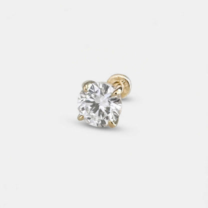 1/3 Carat Lab Diamond Stud, 14k Gold Flat Back Earring, Cartilage Piercing Jewelry for Helix, Conch or Lobe