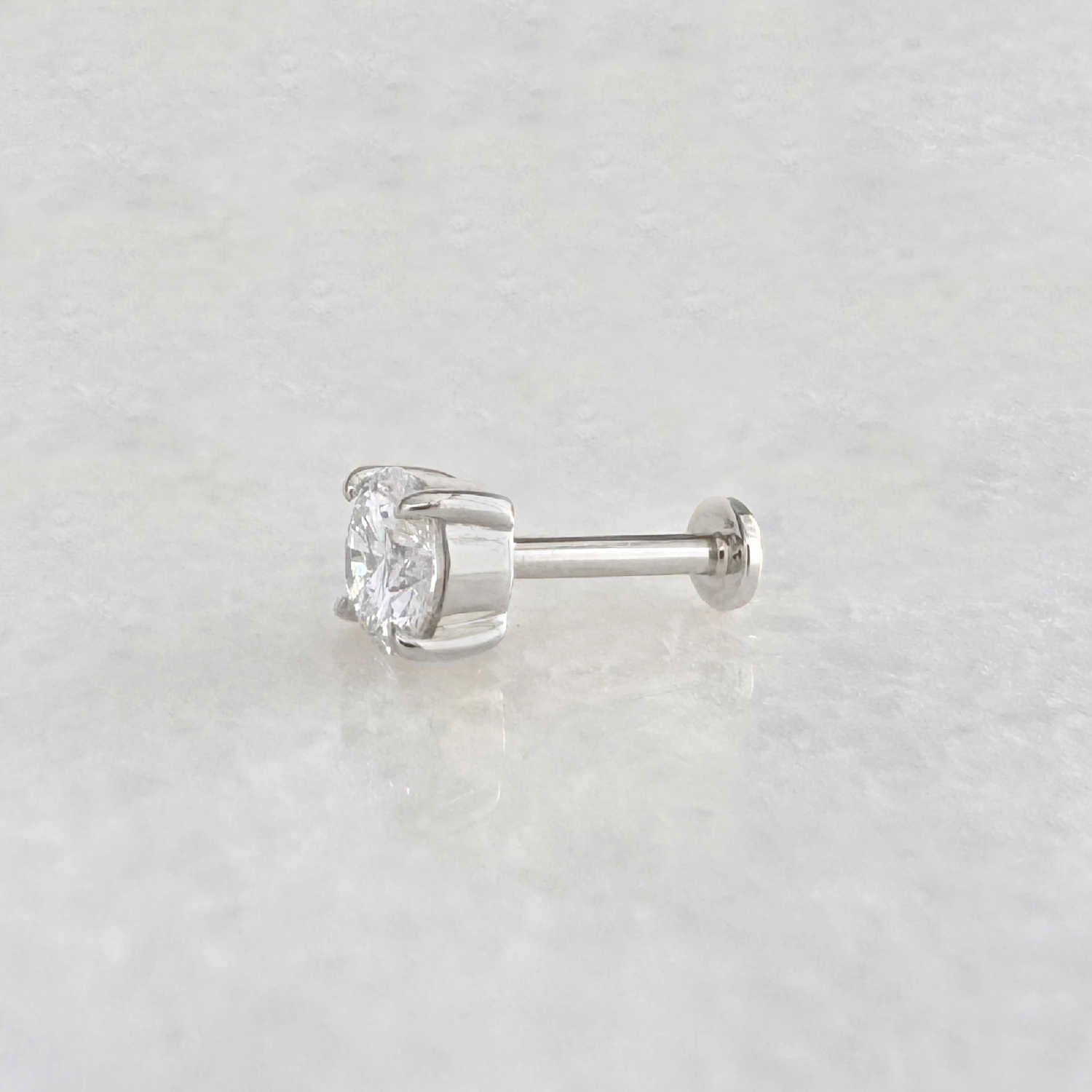 1/3 Carat Lab Diamond Earring, 14k White Gold Flat Back Stud, Side View
