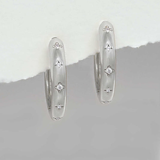 Chunky Sterling Silver Hoops | Large Cubic Zirconia Earrings from Two of Most