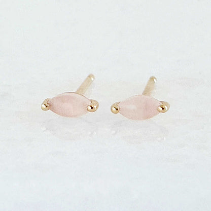 Rose Quartz Stud Earrings | 14k Gold & Marquise Cut Gemstones