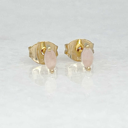 Rose Quartz Stud Earrings | 14k Gold & Marquise Cut Gemstones