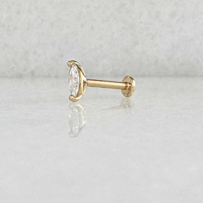 Marquise Cut Lab Diamond Flat Back Earring in 14k Yellow Gold, Side View
