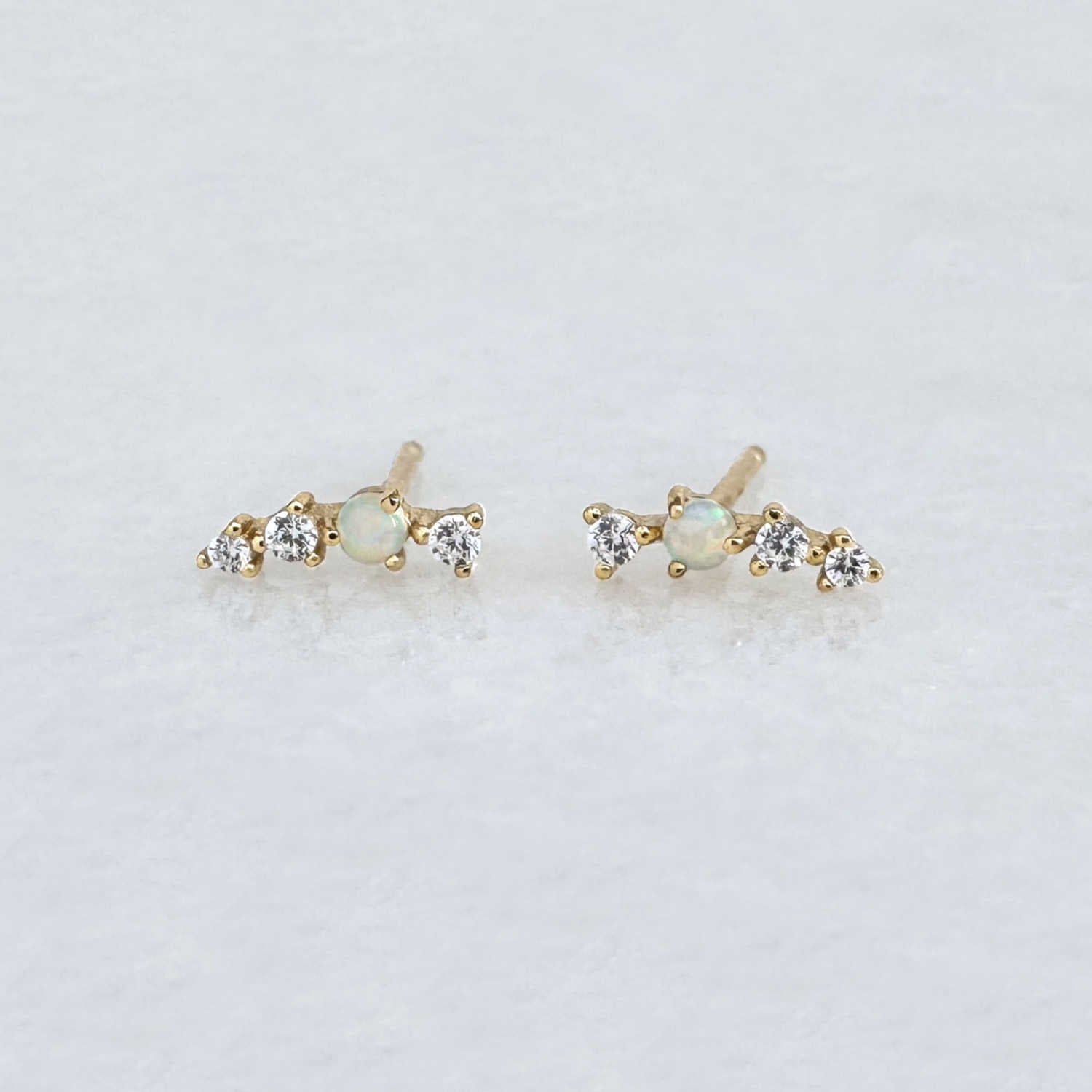 Opal & Cubic Zirconia Earrings, 14k Gold Plated Sterling Silver Studs from Two of Most