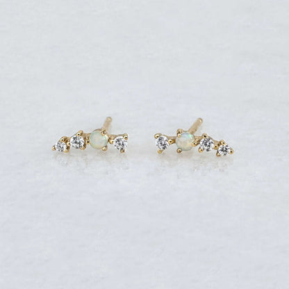 Opal & Cubic Zirconia Earrings, 14k Gold Plated Sterling Silver Studs from Two of Most