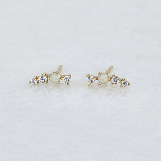 Opal & Cubic Zirconia Earrings, 14k Gold Plated Sterling Silver Studs from Two of Most