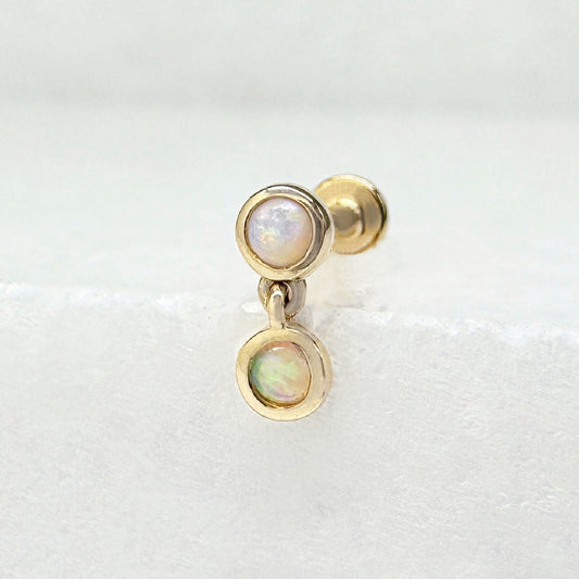 Opal Dangle Helix, Tragus, Conch Earring | 14k Flat Back Stud from Two of Most