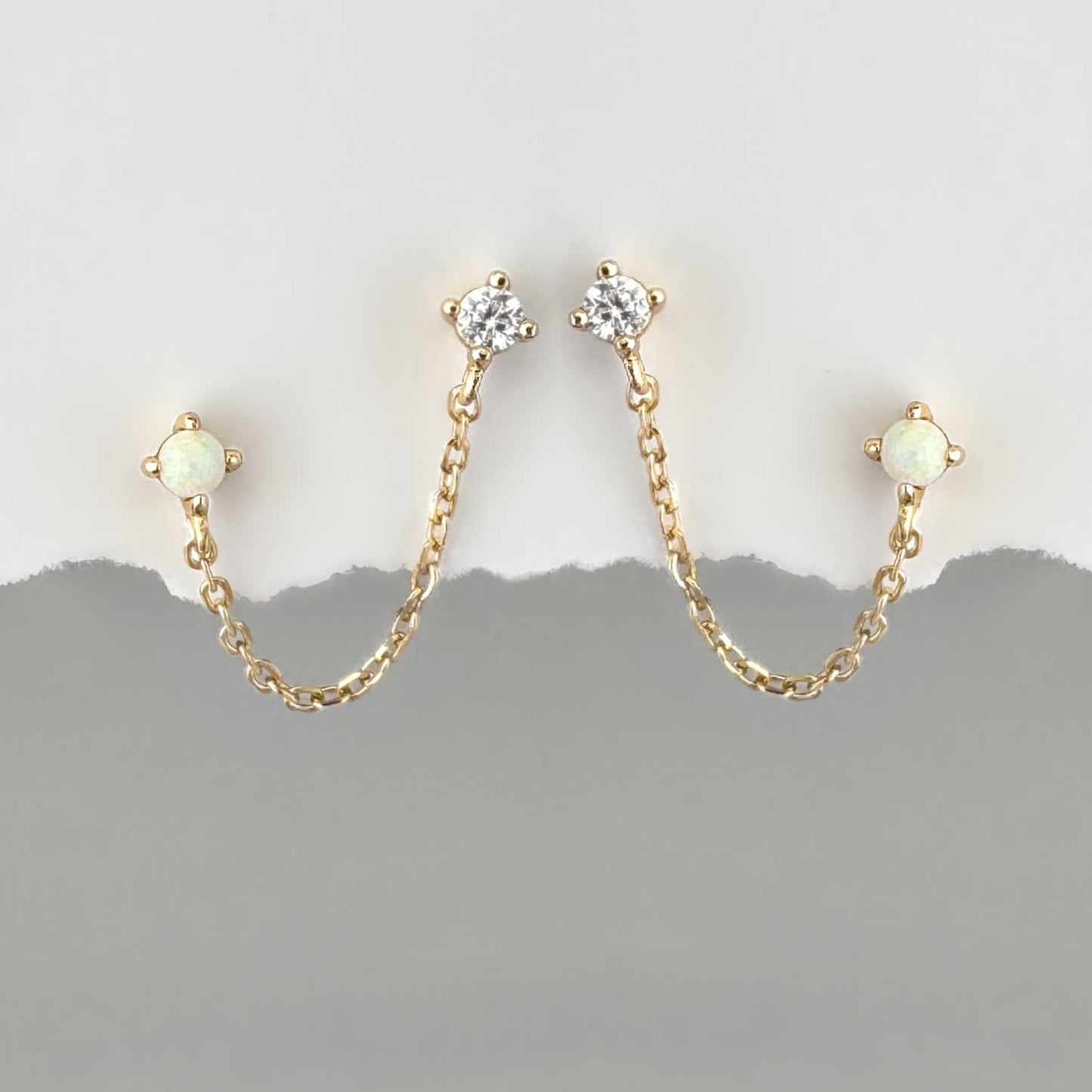 Opal Chain Double Piercing Earring