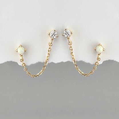 Opal Chain Double Piercing Earring