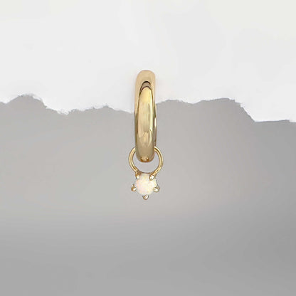 Gold hoop earring with a round opal removable earring charm
