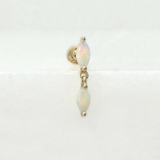 Opal Dangle Helix, Tragus, Conch Earring | 14k Flat Back Stud from Two of Most