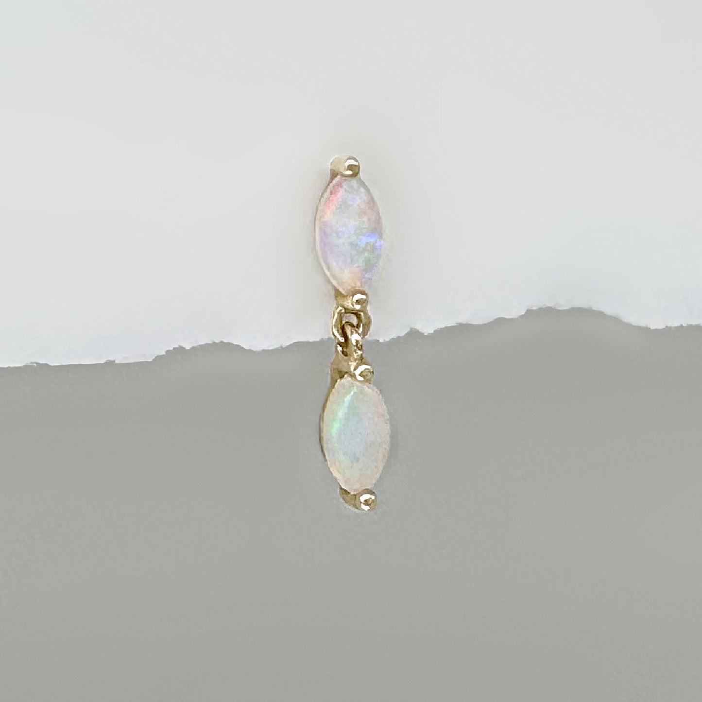 Opal Dangle Helix, Tragus, Conch Earring | 14k Flat Back Stud from Two of Most