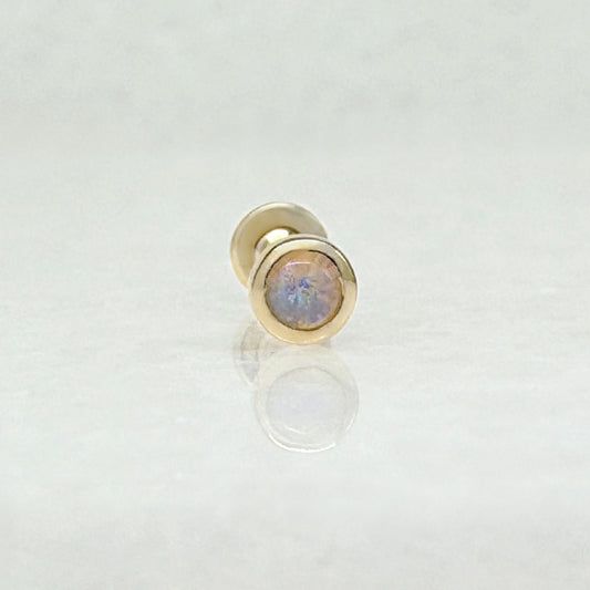 Opal Bezel Helix, Tragus, Conch Earring | 14k Flat Back Stud from Two of Most