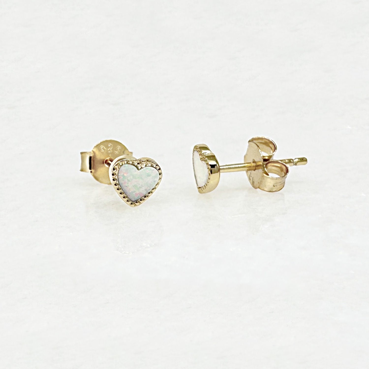 Opal Heart Shaped Earrings, Gold Plated Studs by Two of Most