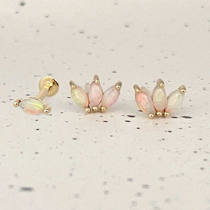 Opal Lotus Studs & Cartilage Earring | Solid 14k Gold Gift Set