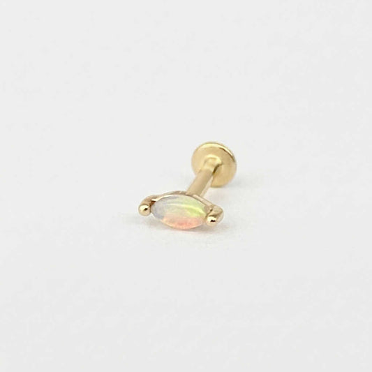 Marquise Opal Earring, 14k Gold Flat Back Stud, Cartilage Jewelry for Helix, Tragus, Conch or Lobe