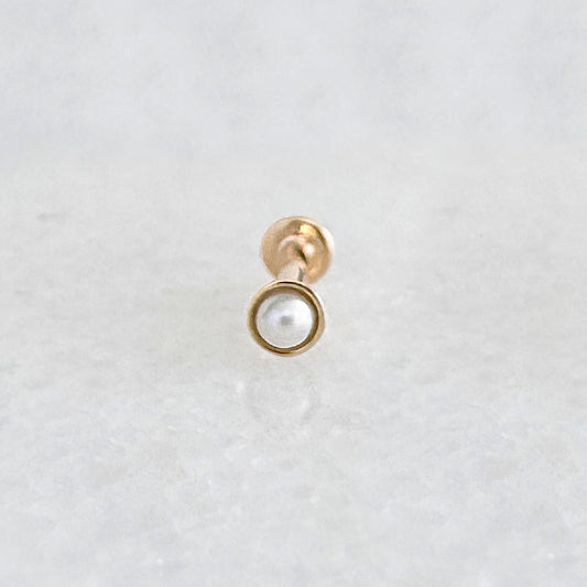 Pearl Stud Earrings | Bezel Set Helix, Tragus, or Conch Piercing | 14k Gold Cartilage Jewelry from Two of Most