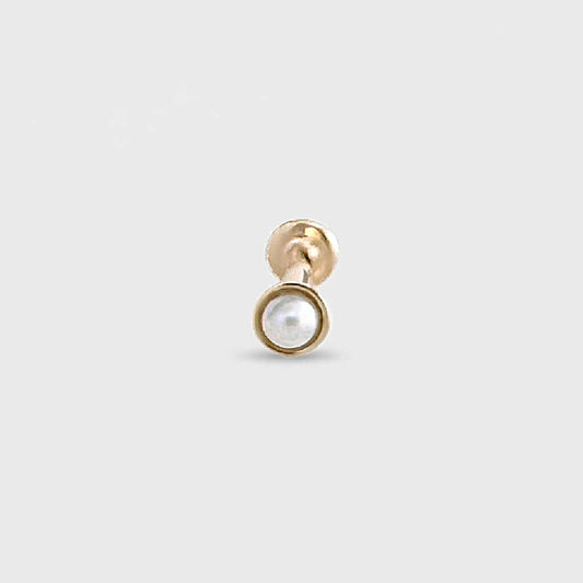 Pearl Earrings, 14k Gold Flat Back Studs,  Cartilage Jewelry for Helix, Tragus, or Conch Piercing