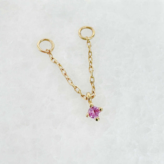 Pink Sapphire Earring Charm | Double Hole Connected Piercing Chain from Two of Most