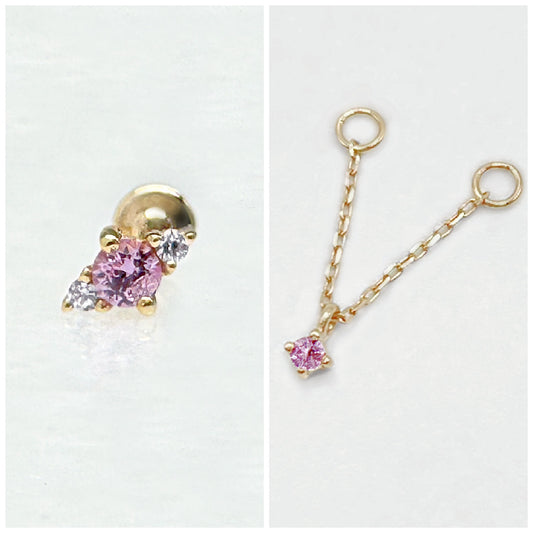 Pink Sapphire Flat Back Earring & Charm Set