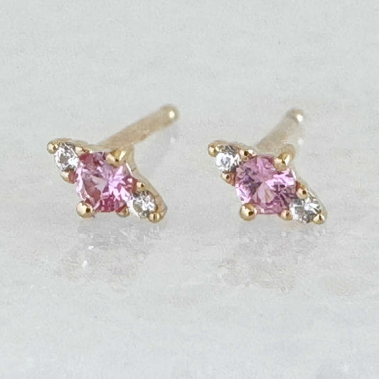 Pink & White Sapphire Earrings | 14k Gold & Gemstone Studs