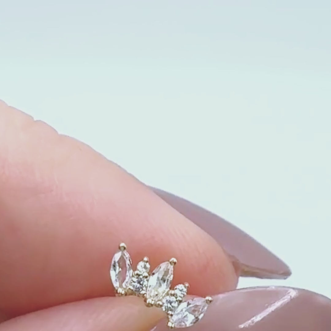 Video of Marquise Cut Flat Back Lab Helix Climber Earring , Small 14k Cartilage Stud