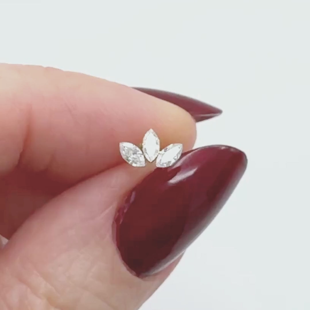 Diamond Lotus Flower Earring, 14K Gold Flat Back Cartilage Piercing Stud for Helix, Conch or Lobe