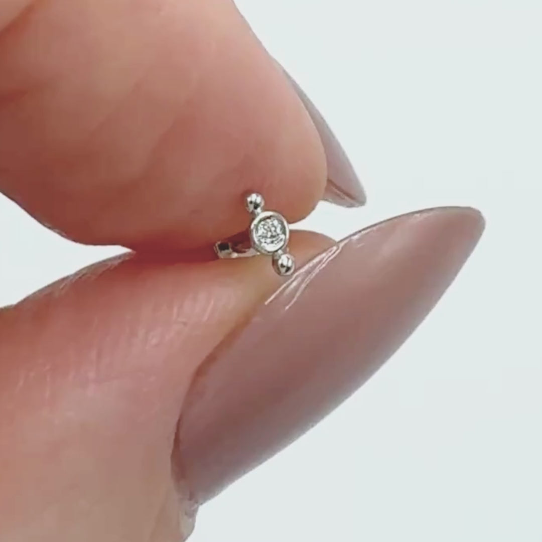 Video of 14k White Gold and Diamond Flat Back Earring for Tragus, Helix, Conch or Lobe