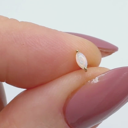 Marquise Opal Earring, 14K Gold Flat Back Cartilage Piercing Stud for Helix, Tragus, Conch or Lobe